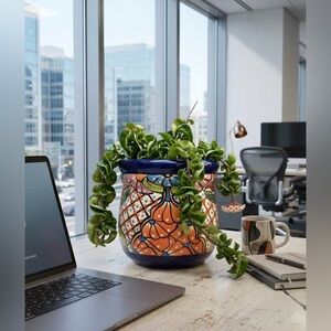 Talavera Planter with Drainage, 7" Mexican Ceramic Flower Pot, Colorful